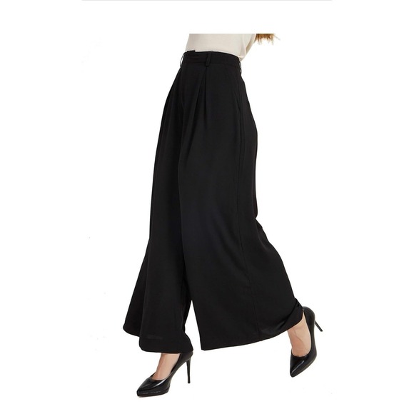 Tronjori Black High Waist Wide Leg Palazzo Pants L 100% Polyester Minimalist - Picture 1 of 10